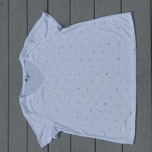 Ellen Tracy Linen Blend Anchor Pattern Short Sleeve V-Neck T-Shirt